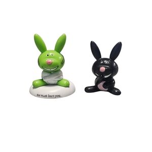 Jim Benton Happy Bunny Figures Set Of 2, Black And Green